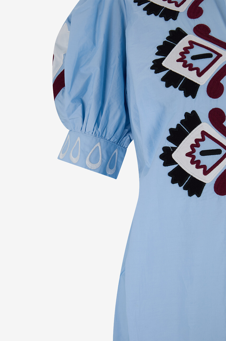 FARM RIO Blue Artisanal embroidered cotton maxi dress with puff sleeves Women LIGHT BLUE 3