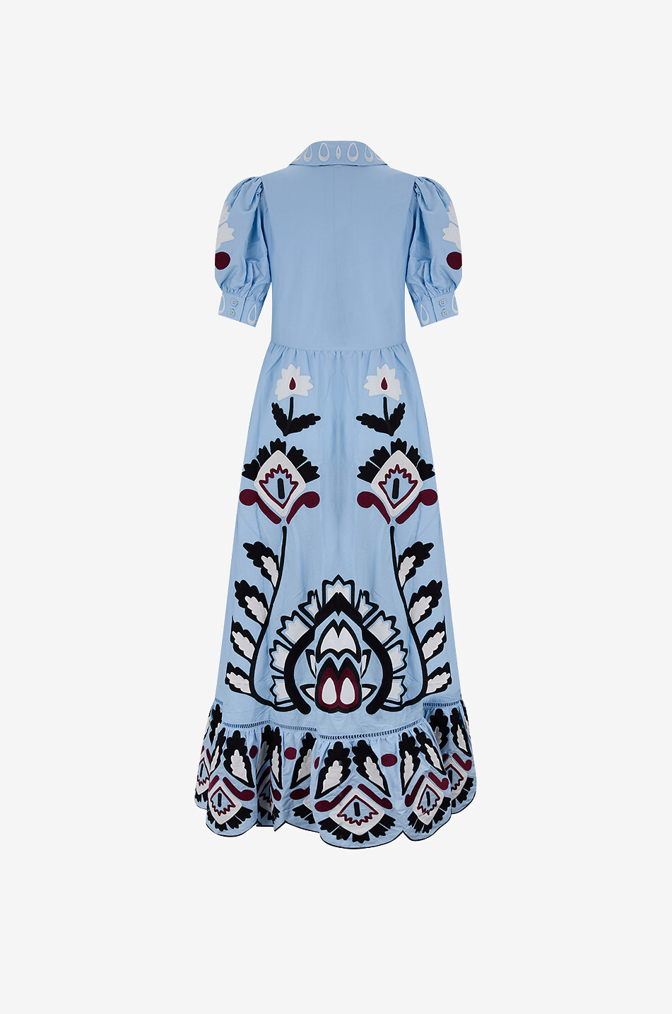 FARM RIO Blue Artisanal embroidered cotton maxi dress with puff sleeves Women LIGHT BLUE 2