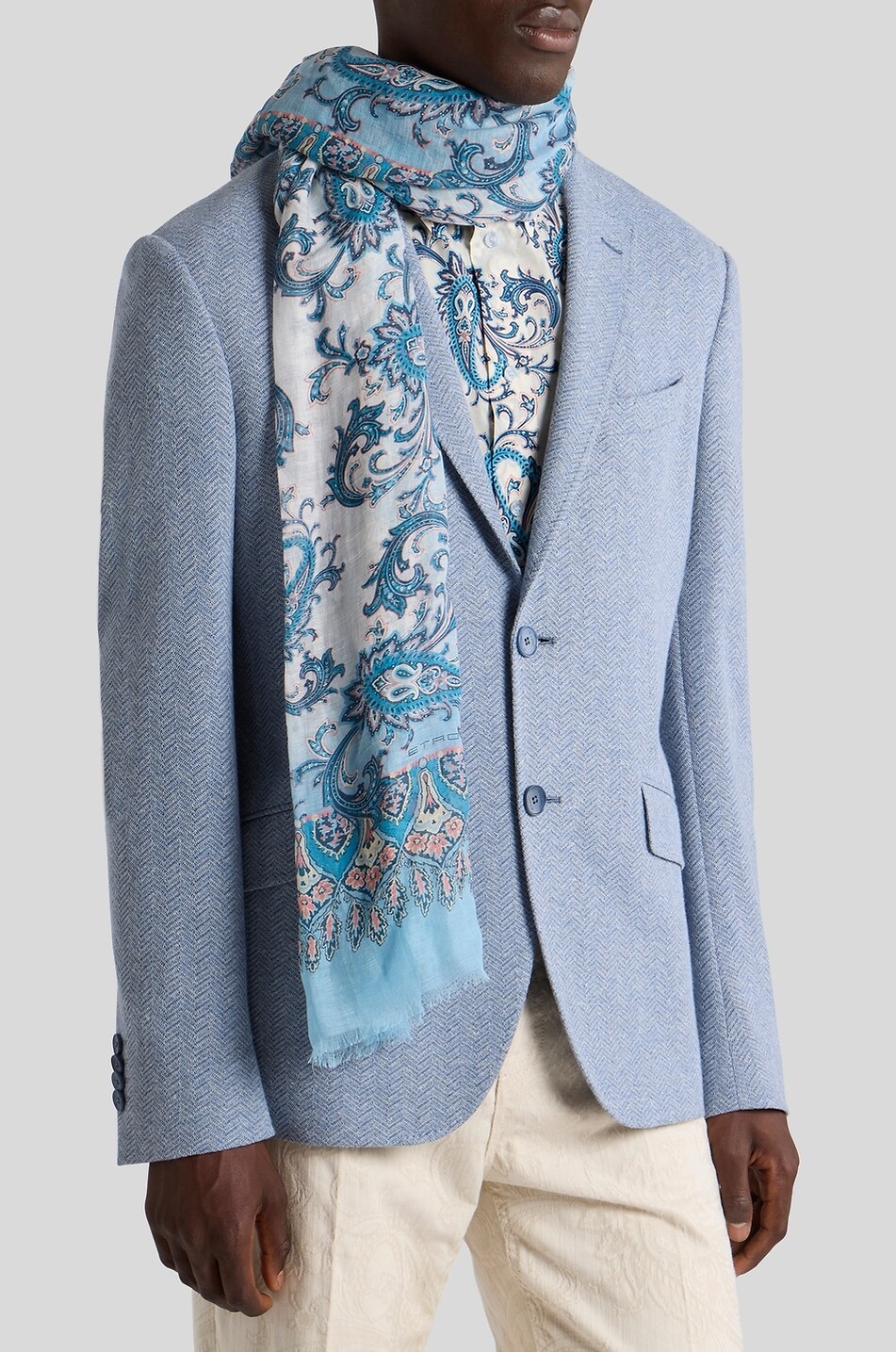 ETRO Orfeo lightweight linen blend Paisley print scarf Men DARK BLUE 4