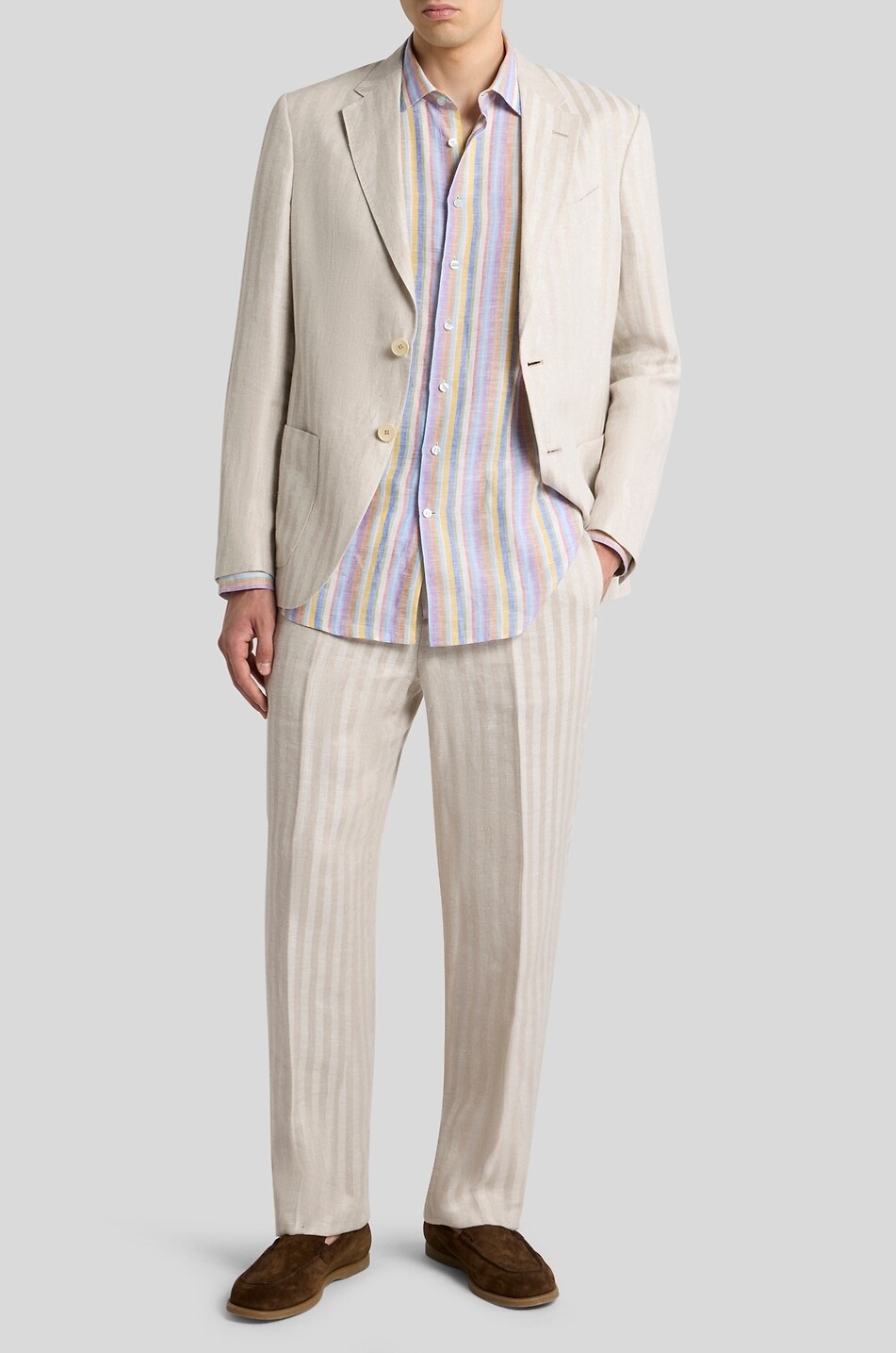 ETRO Gestreifter Leinenblazer Roma Sport Herren Hellbeige 4