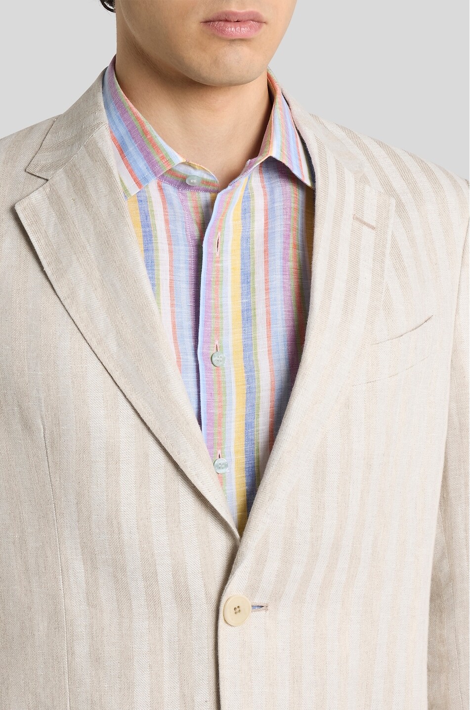 ETRO Gestreifter Leinenblazer Roma Sport Herren Hellbeige 8