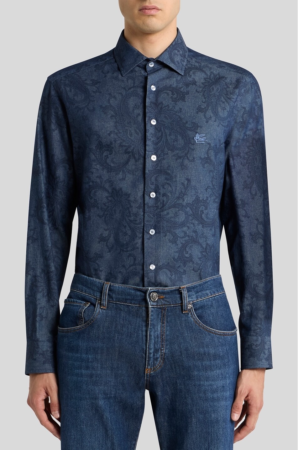 ETRO Denim-Hemd mit Paisley-Print Roma Herren MITTELBLAU 4