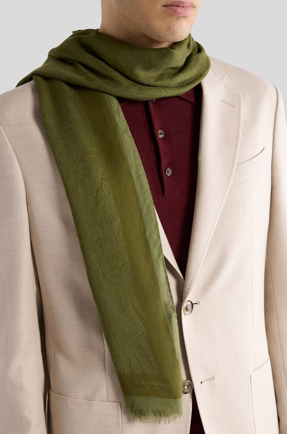 ETRO Orfeo Arnica patterned modal and cashmere scarf Men MEDIUM GREEN 4