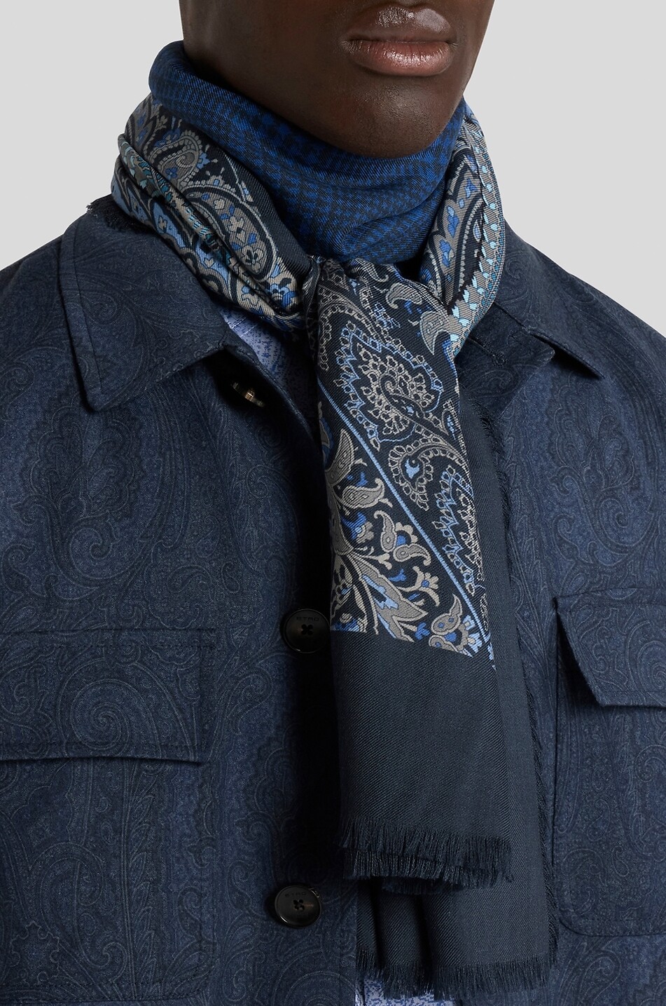 ETRO Schal aus Wolle und Seide mit Karo- und Paisley-Print Traviata Herren DUNKELBLAU 3