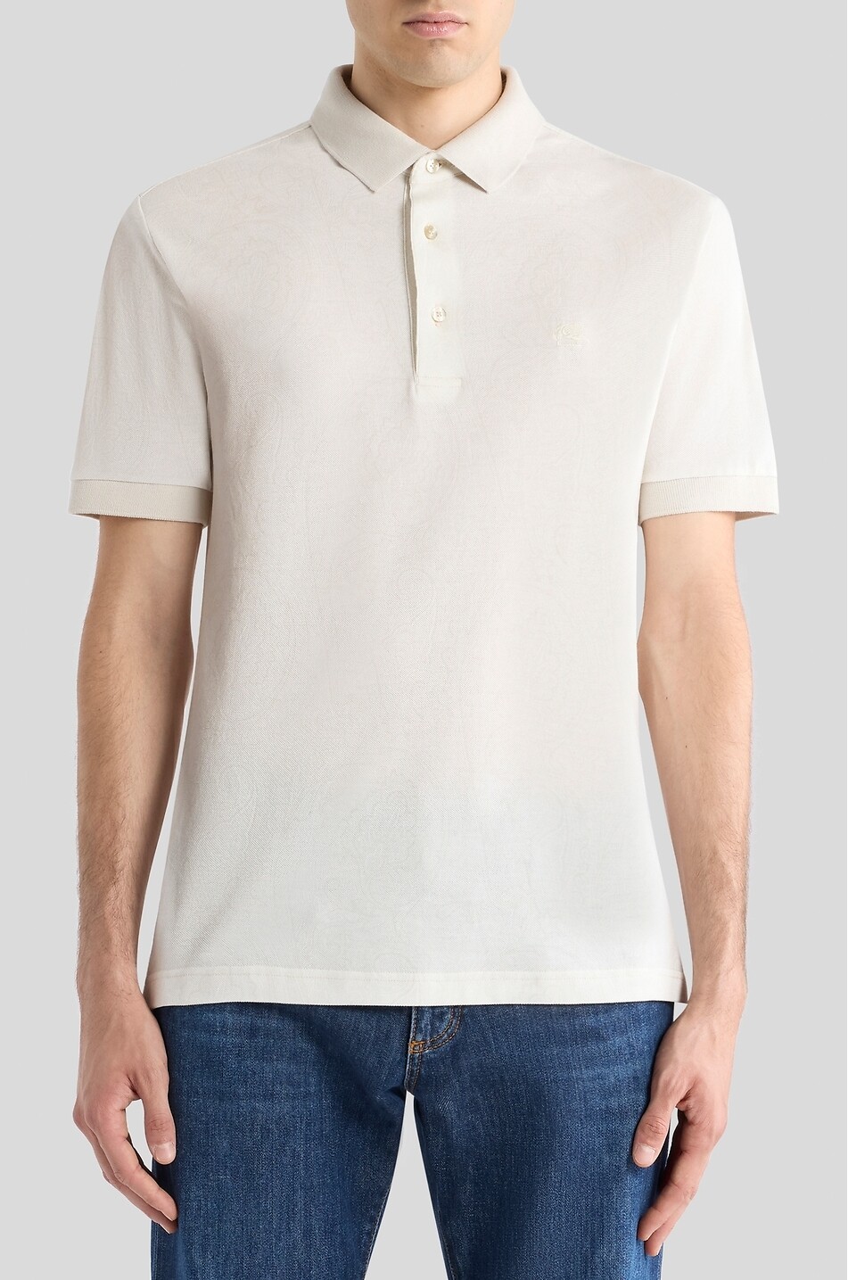 ETRO Roma Paisley printed short-sleeved cotton piqué polo shirt Men EGGSHELL 4