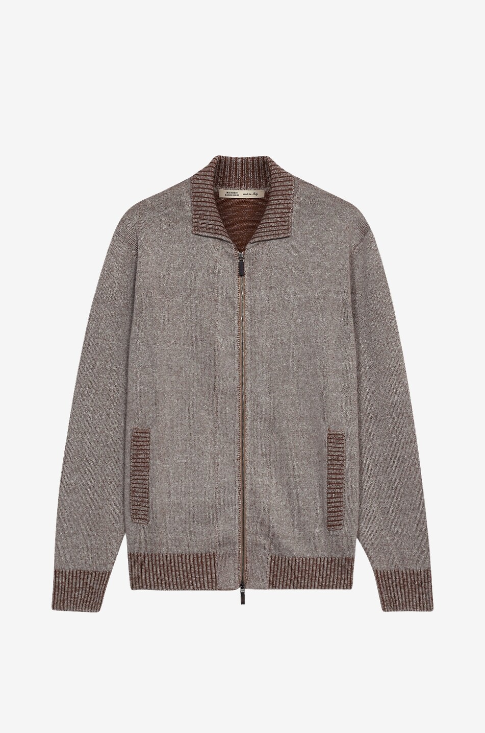 MAURIZIO BALDASSARI Blouson zippé en maille de lin mélangé Vanisé Homme MARRON CLAIR 1