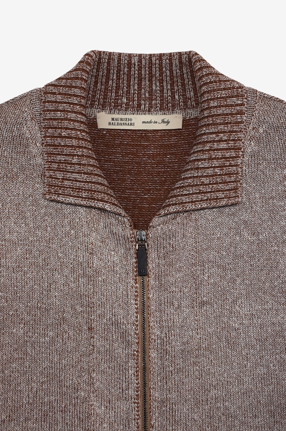 MAURIZIO BALDASSARI Blouson zippé en maille de lin mélangé Vanisé Homme MARRON CLAIR 3