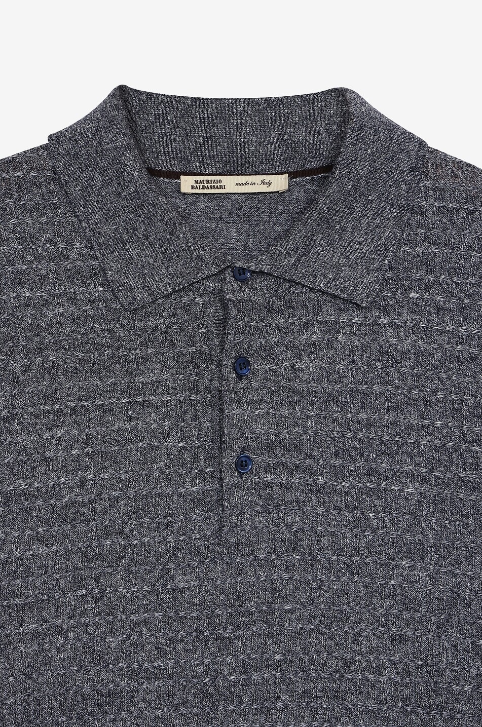 MAURIZIO BALDASSARI Polo à manches courtes en maille chiné de lin et cachemire Homme BLEU FONCE 3