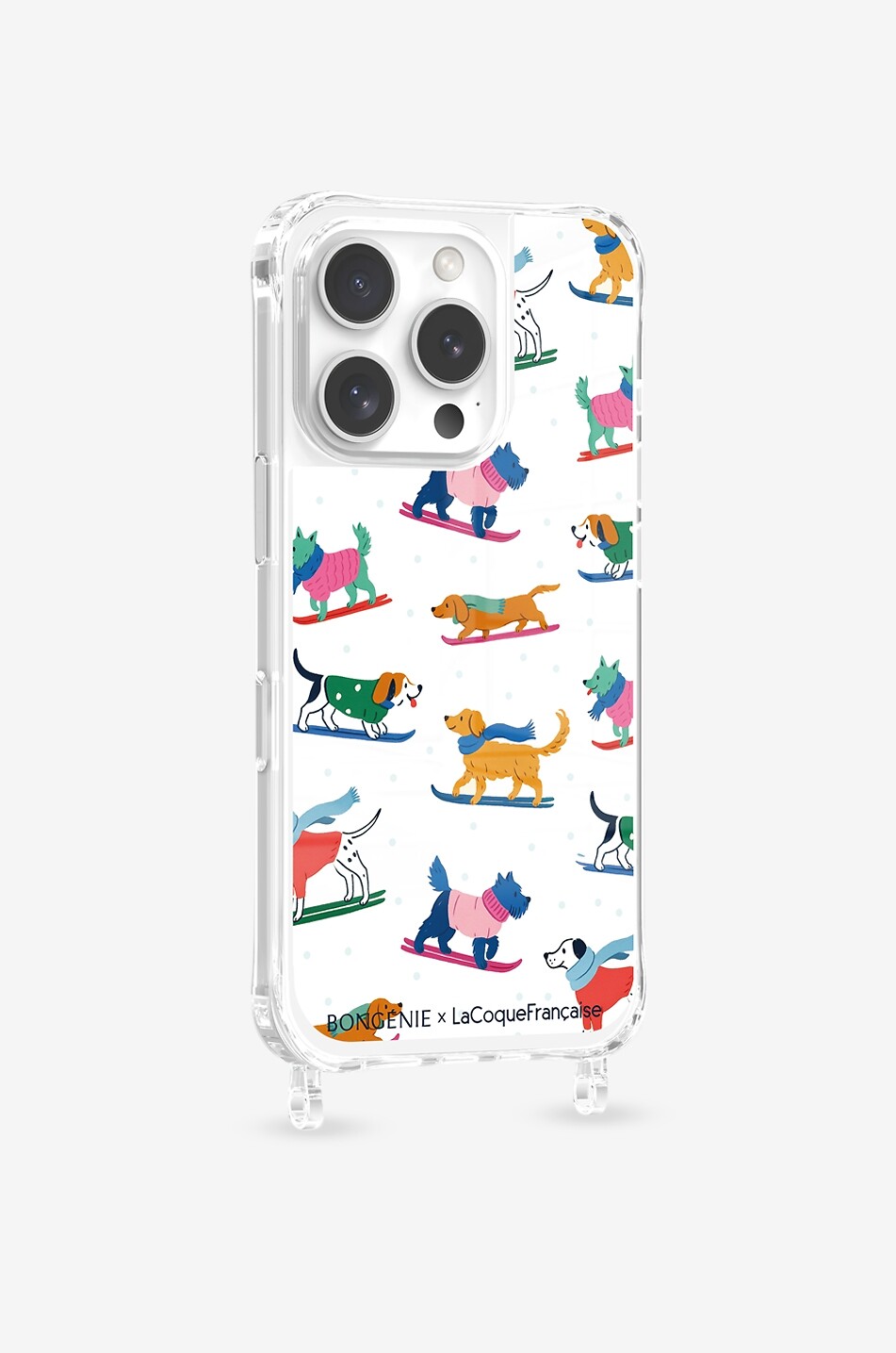 LA COQUE FRANCAISE Handyhülle für iPhone15 PM Skifahrende Hunde Damen BUNT 1