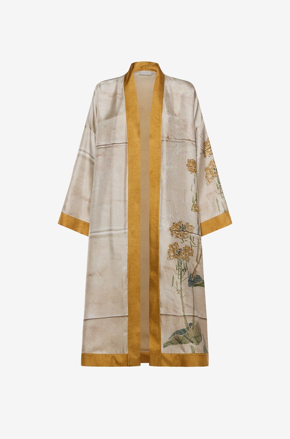 Aloe printed silk long-sleeved flared kimono