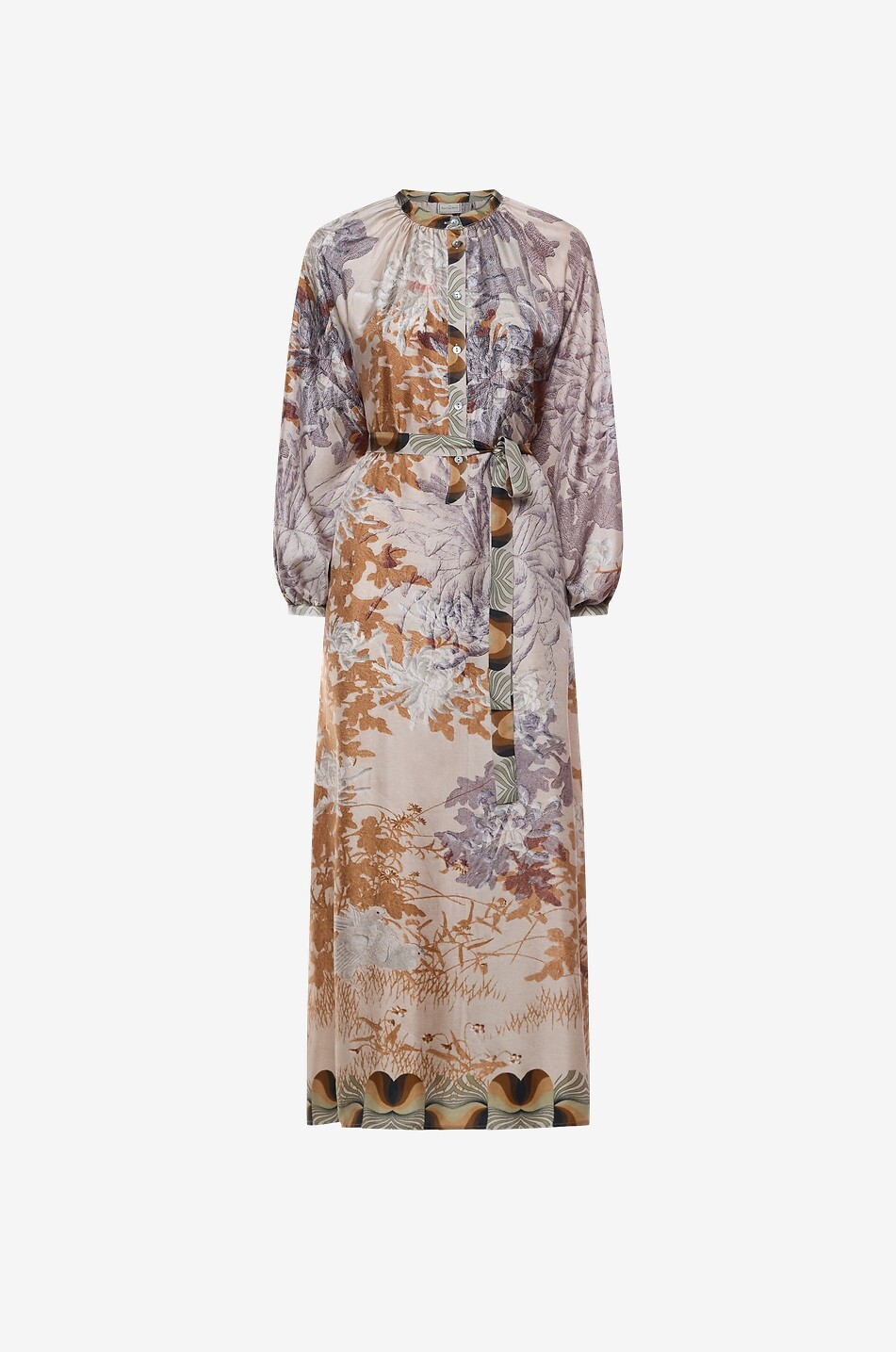 Robe chemise longue imprimée en soie Aloe Loto Bianco