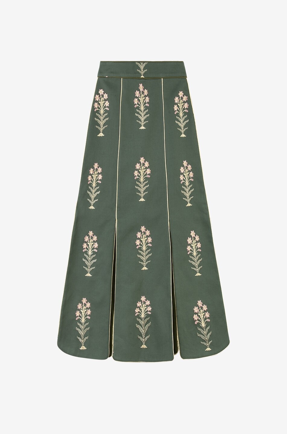 ROSEWATER HOUSE Jupe plissée longue en lin brodé Shalimar Femme VERT 1