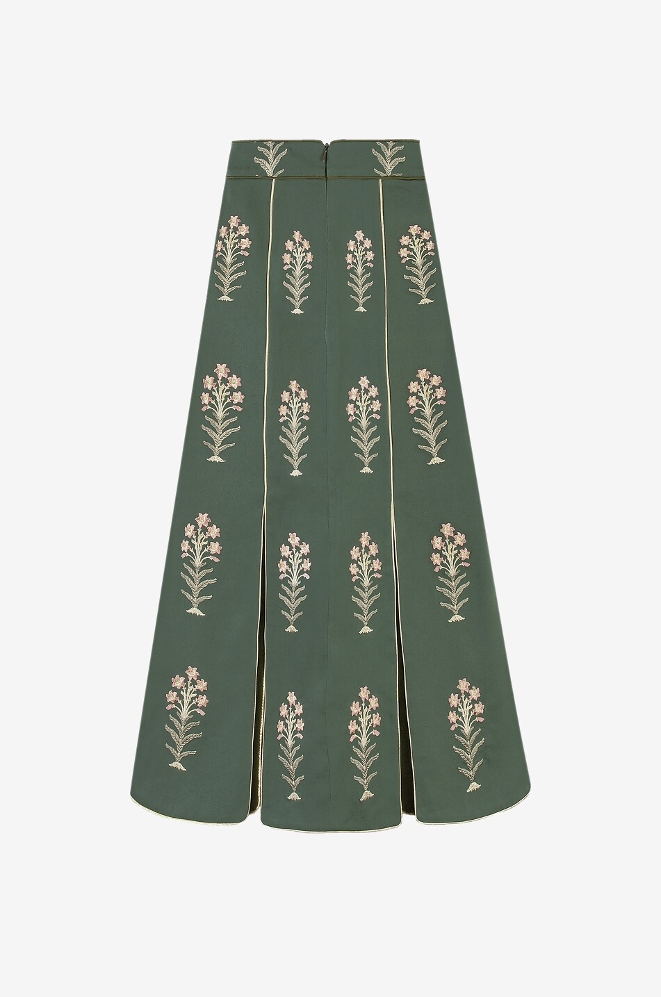 ROSEWATER HOUSE Jupe plissée longue en lin brodé Shalimar Femme VERT 2