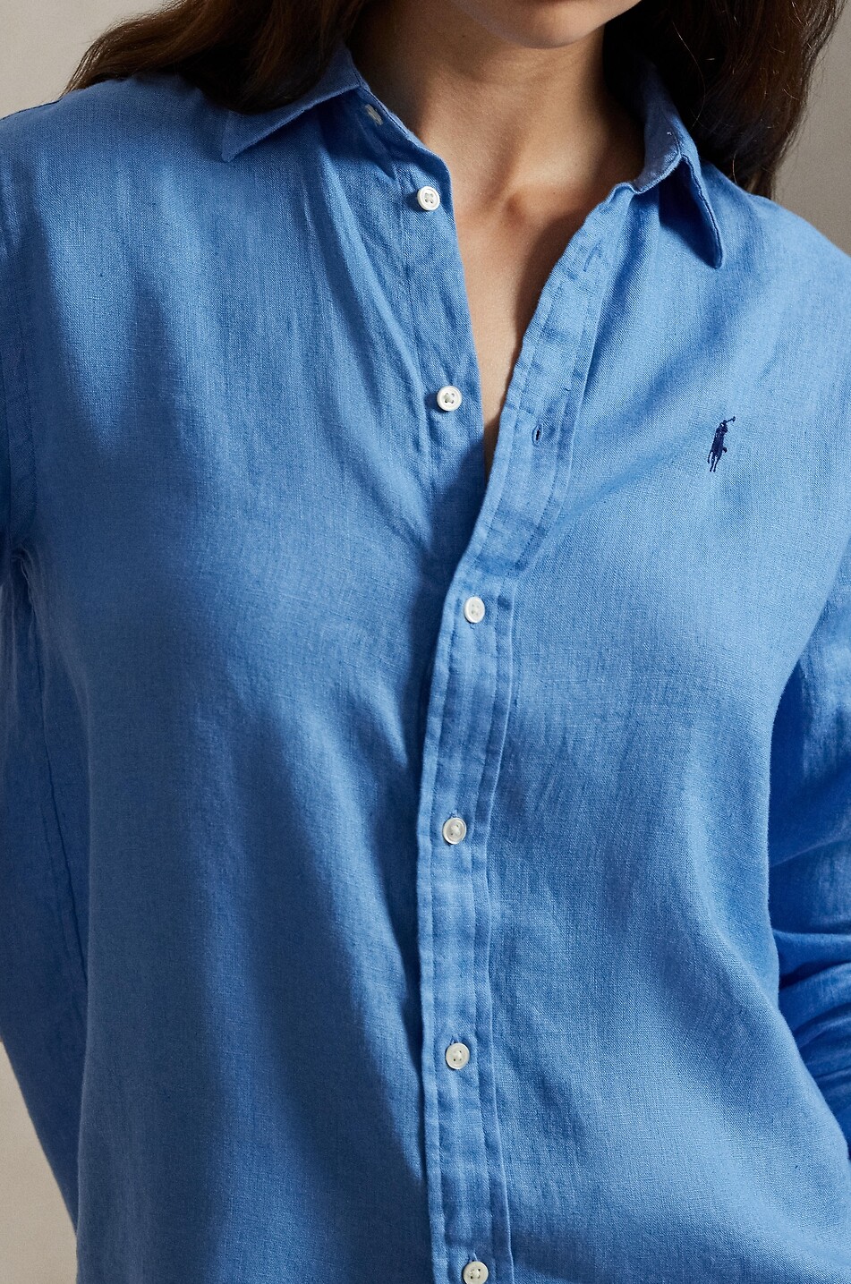 POLO RALPH LAUREN Classic Fit Pony linen long-sleeved shirt Women BLUE 4