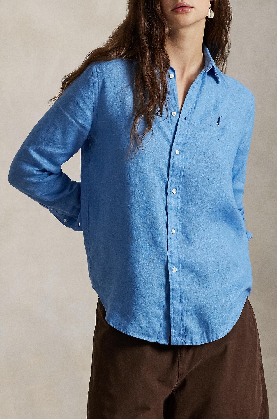 POLO RALPH LAUREN Classic Fit Pony linen long-sleeved shirt Women BLUE 5