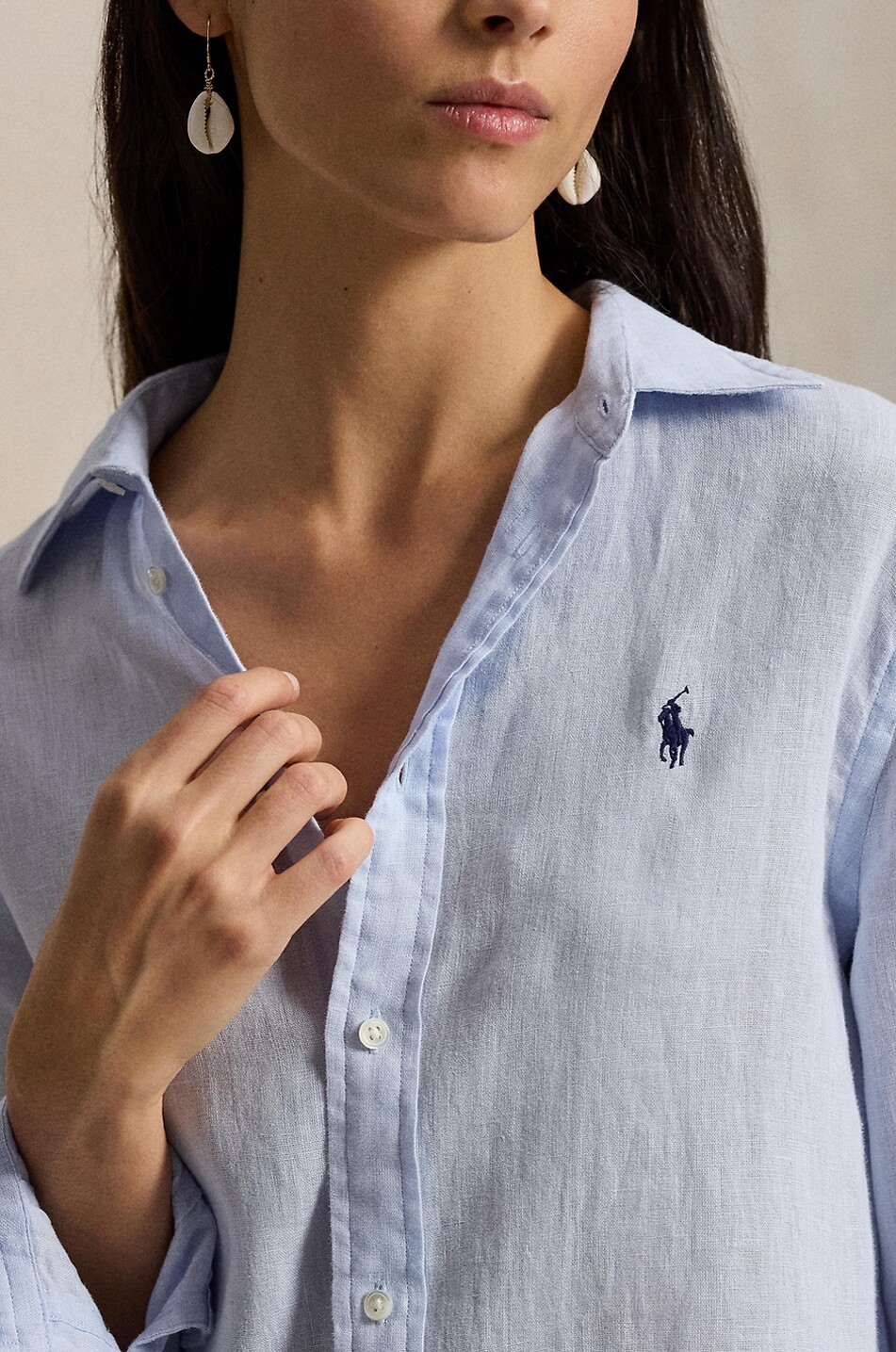POLO RALPH LAUREN Classic Fit linen long-sleeved shirt Women LIGHT BLUE 4
