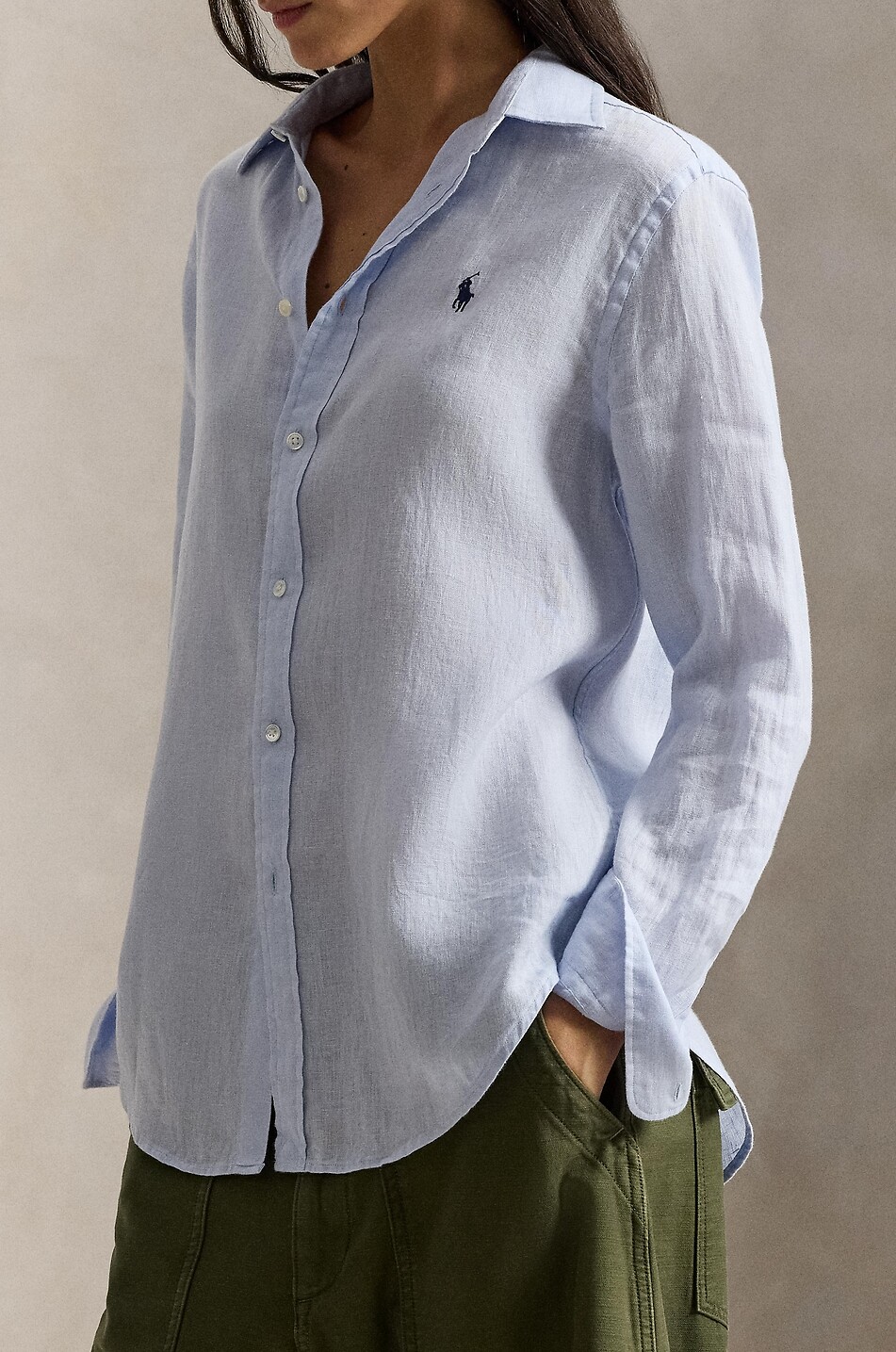 POLO RALPH LAUREN Classic Fit linen long-sleeved shirt Women LIGHT BLUE 5