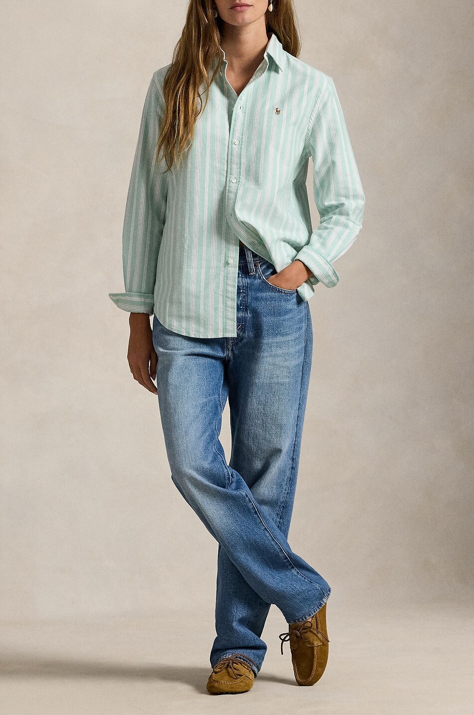 POLO RALPH LAUREN Classic Fit pony embroidered logo striped cotton shirt Women GREEN 2