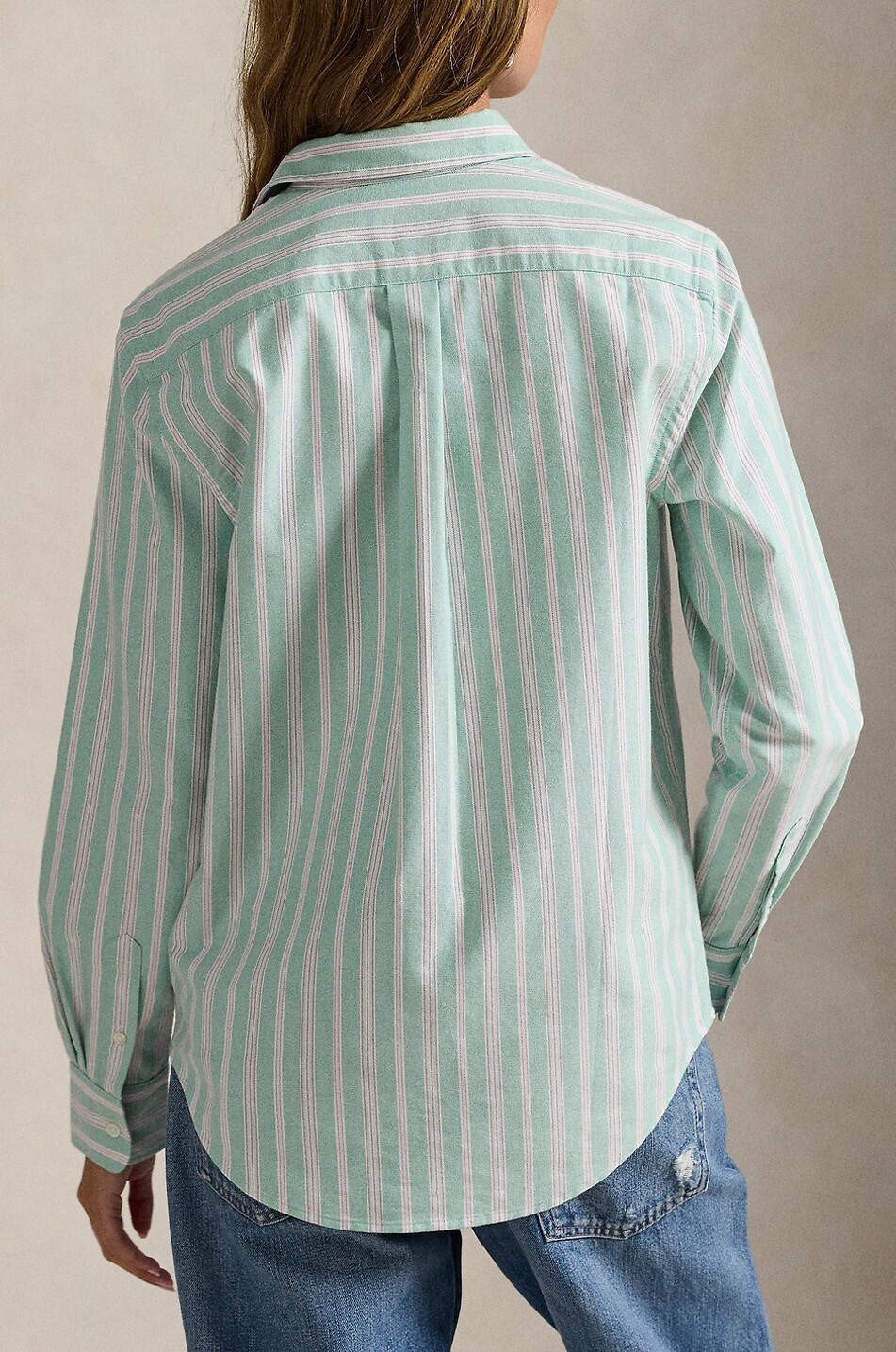 POLO RALPH LAUREN Classic Fit pony embroidered logo striped cotton shirt Women GREEN 3