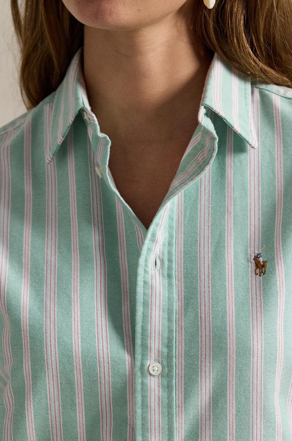 POLO RALPH LAUREN Classic Fit pony embroidered logo striped cotton shirt Women GREEN 5