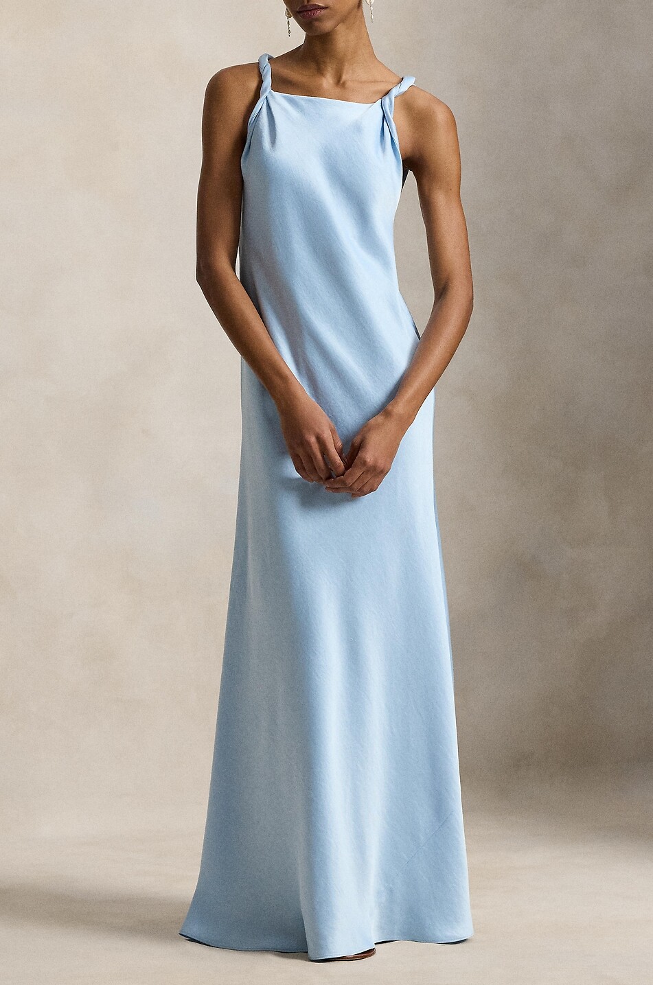 POLO RALPH LAUREN Long satin slip dress with twisted straps Women LIGHT BLUE 2