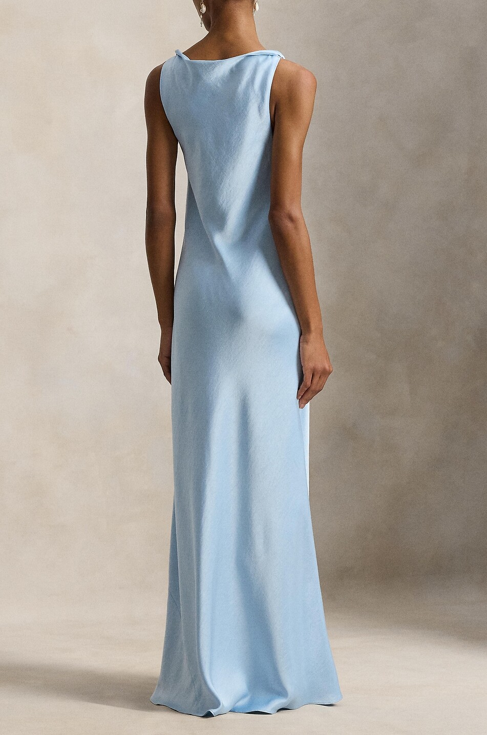 POLO RALPH LAUREN Long satin slip dress with twisted straps Women LIGHT BLUE 3