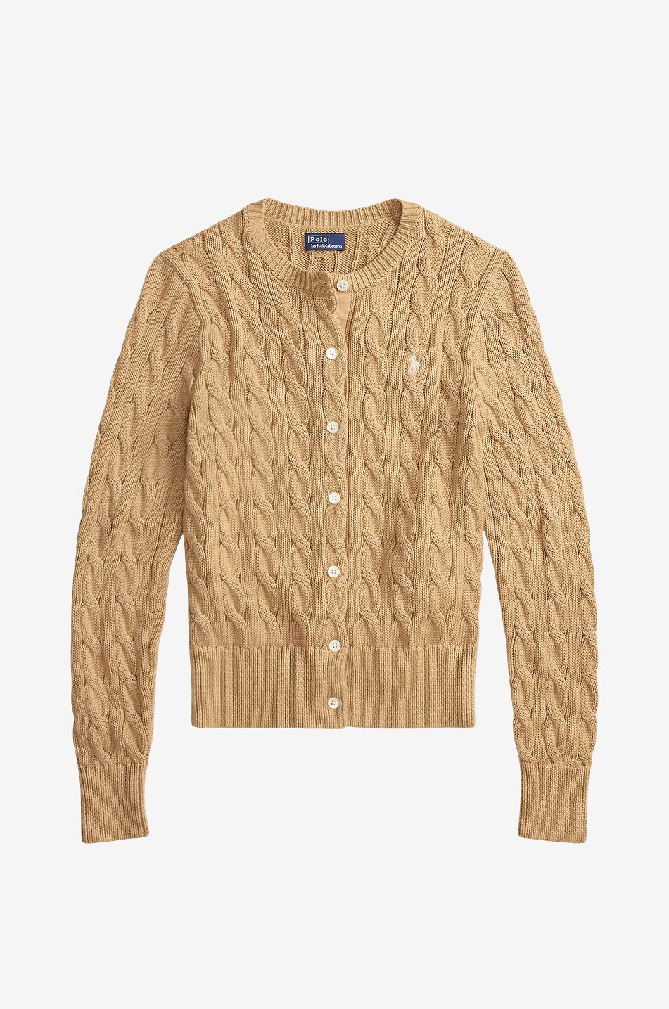 POLO RALPH LAUREN Cardigan torsadé à col rond en coton Pony Femme Beige Foncé 1