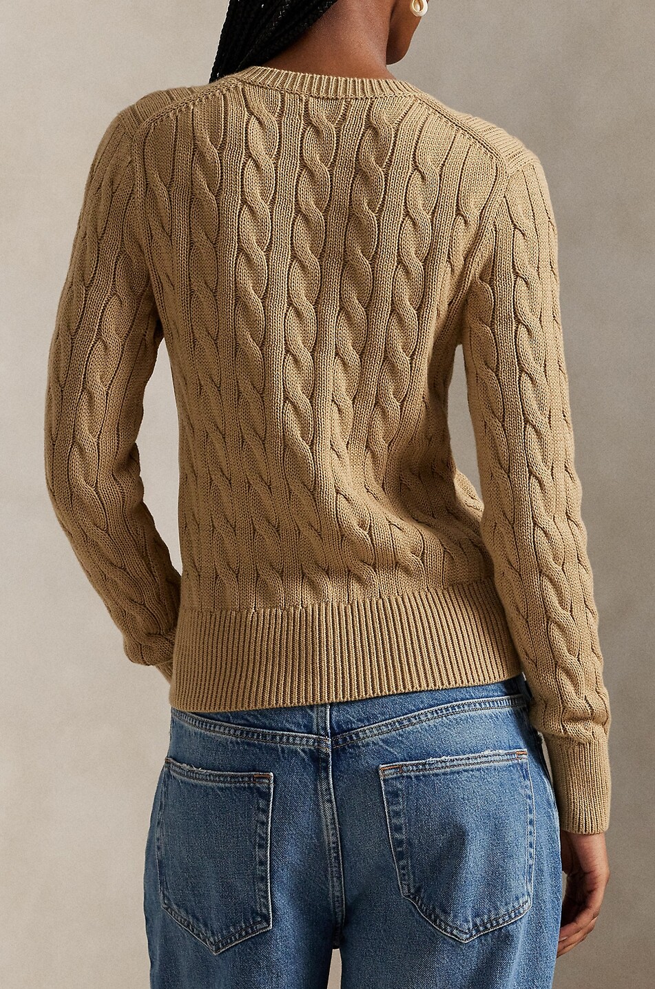 POLO RALPH LAUREN Cardigan torsadé à col rond en coton Pony Femme Beige Foncé 3