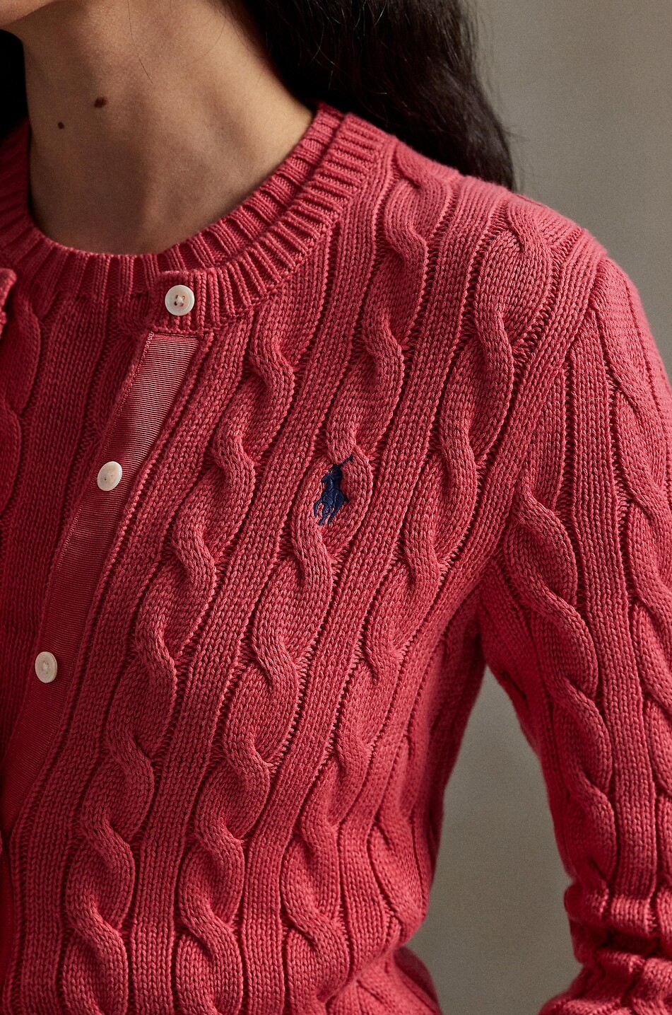 POLO RALPH LAUREN Pony cotton cable-knit crewneck cardigan Women RED 4