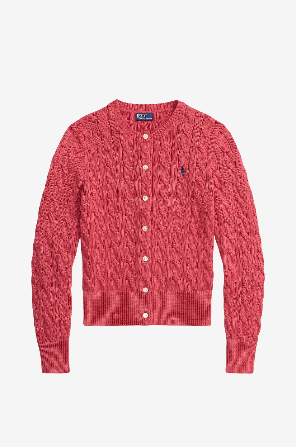 Pony cotton cable-knit crewneck cardigan