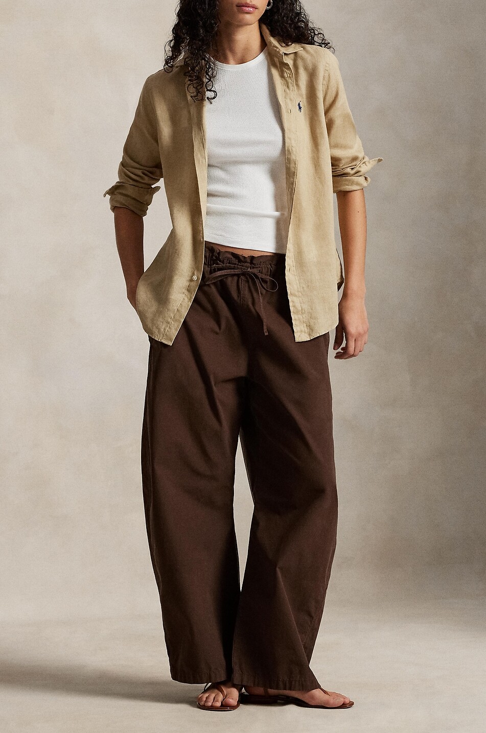 POLO RALPH LAUREN Classic Fit linen long-sleeved shirt Women CAMEL 2