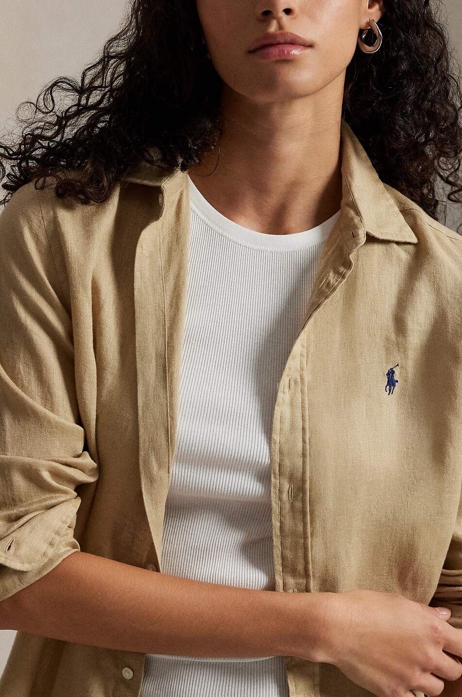 POLO RALPH LAUREN Classic Fit linen long-sleeved shirt Women CAMEL 4