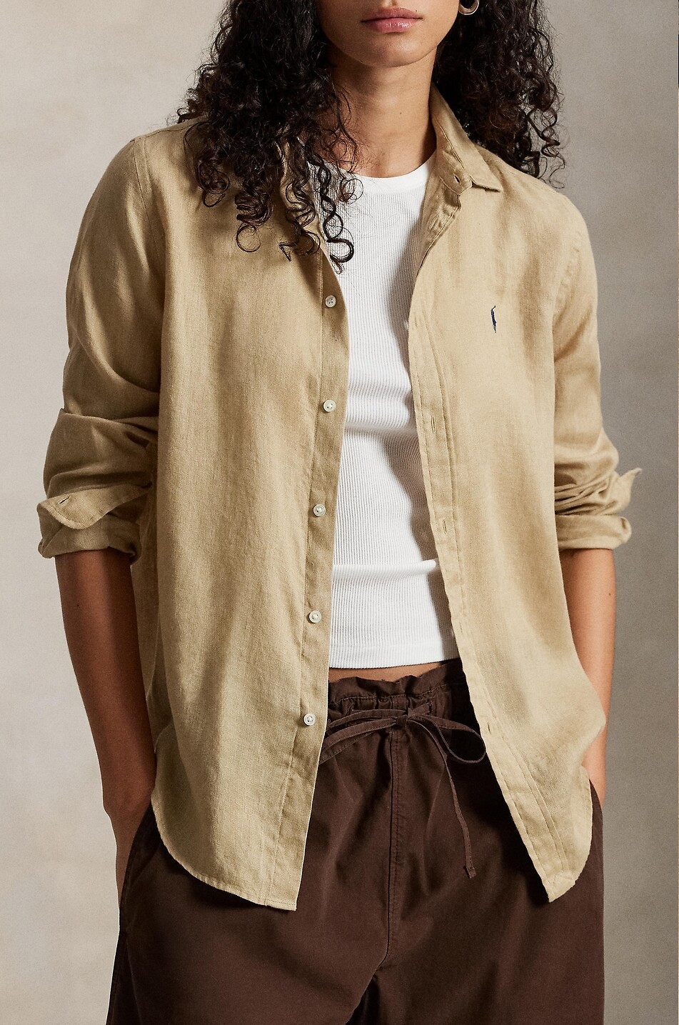 POLO RALPH LAUREN Classic Fit linen long-sleeved shirt Women CAMEL 5