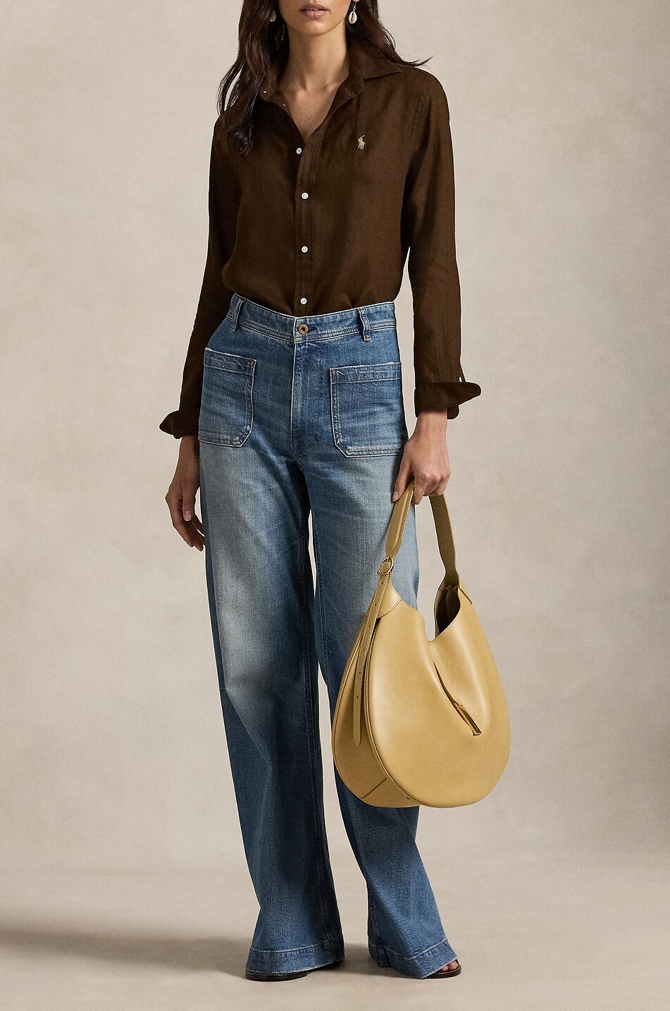 POLO RALPH LAUREN Chemise en lin à manches longues Classic Fit Femme MARRON FONCÉ 2