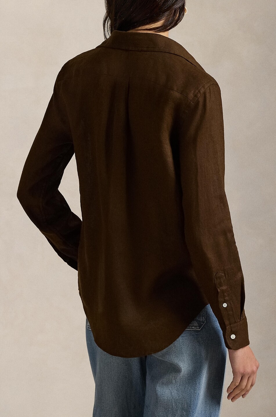 POLO RALPH LAUREN Chemise en lin à manches longues Classic Fit Femme MARRON FONCÉ 3