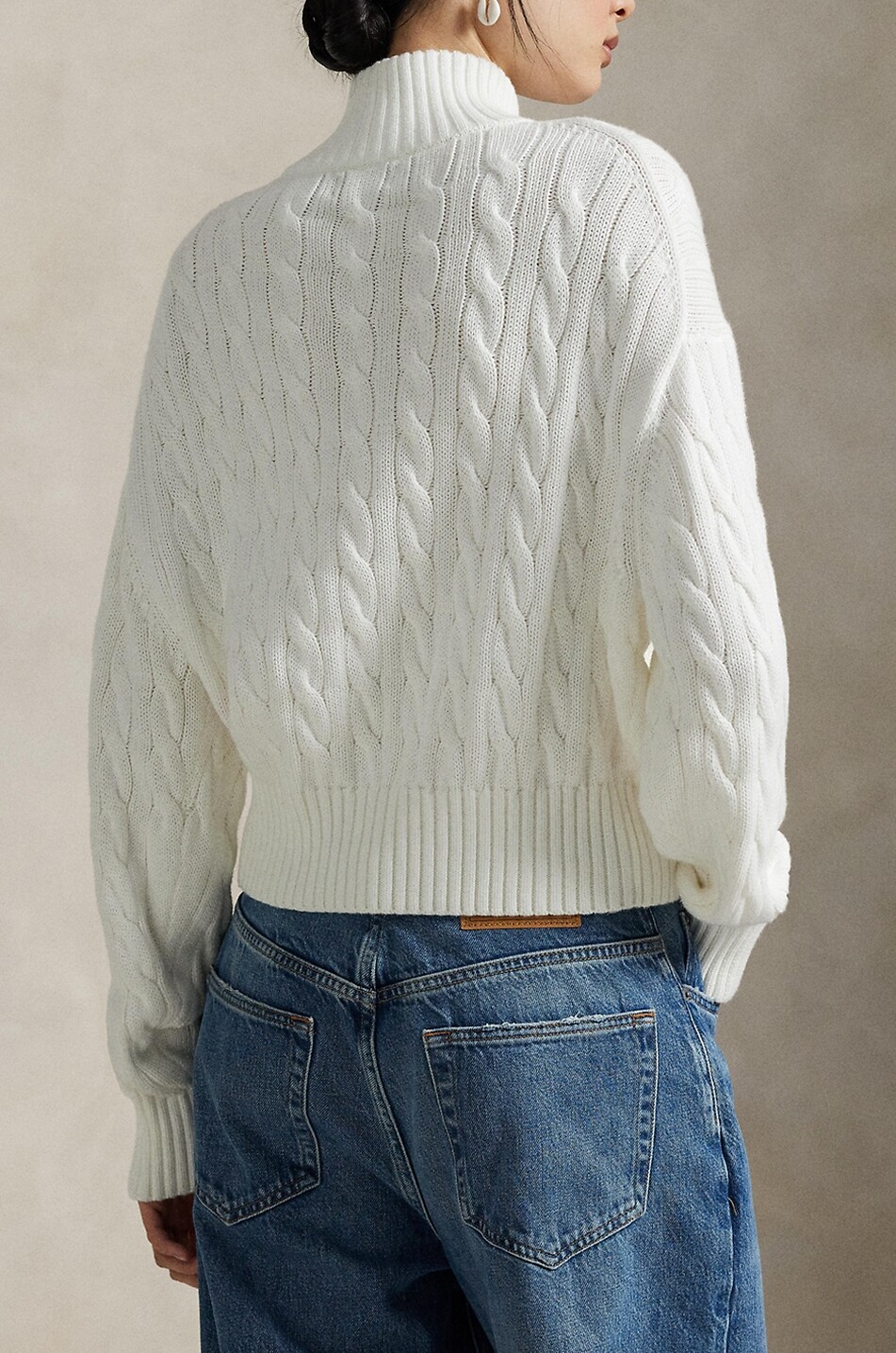 POLO RALPH LAUREN Zopfstrickpullover aus Baumwolle mit Troyer-Kragen Pony Damen WEISS 3