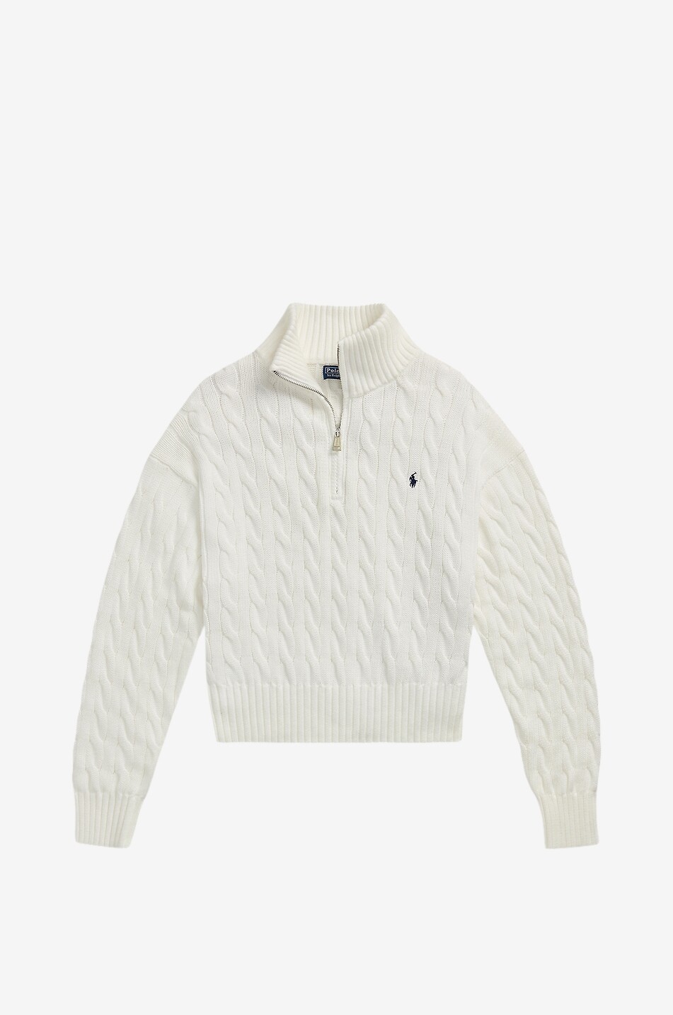 POLO RALPH LAUREN Zopfstrickpullover aus Baumwolle mit Troyer-Kragen Pony Damen WEISS 1