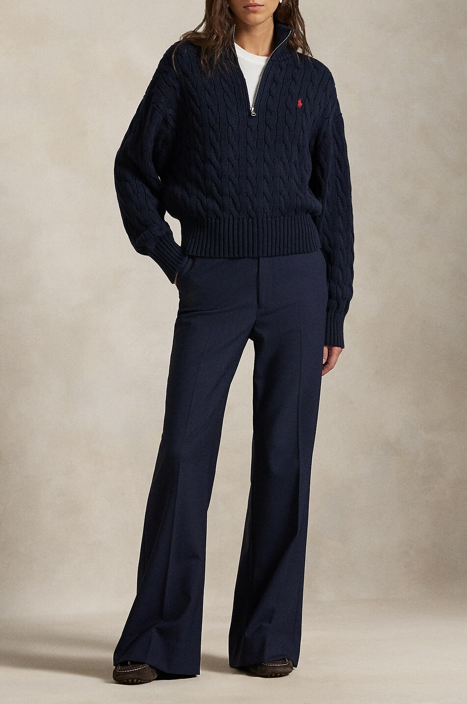 POLO RALPH LAUREN Pony half-zip cable-knit cotton jumper Women DARK BLUE 2