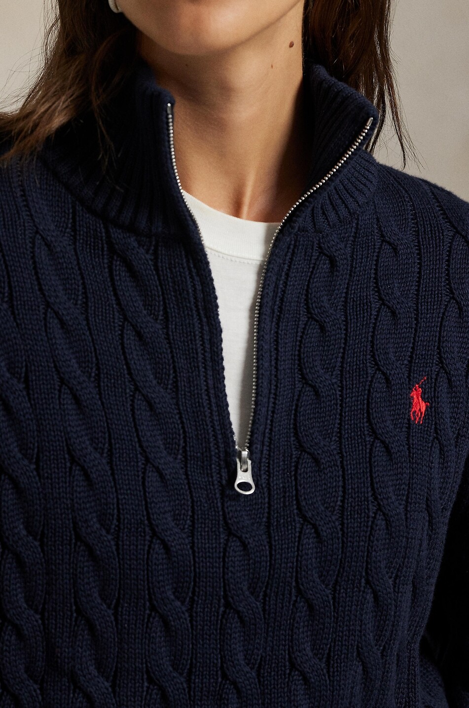 POLO RALPH LAUREN Pony half-zip cable-knit cotton jumper Women DARK BLUE 5