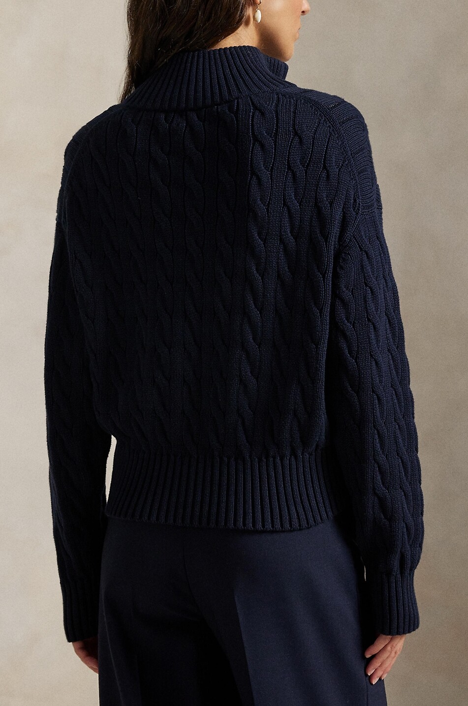 POLO RALPH LAUREN Pony half-zip cable-knit cotton jumper Women DARK BLUE 4