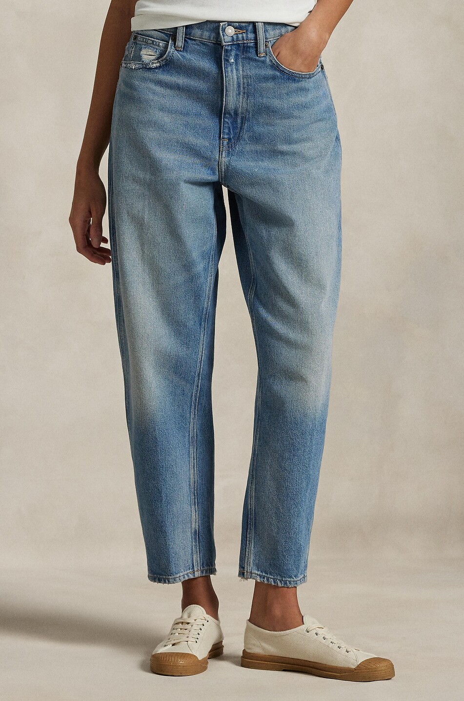 POLO RALPH LAUREN Jean vieilli raccourci Curved Taper Femme BLEU CLAIR 6