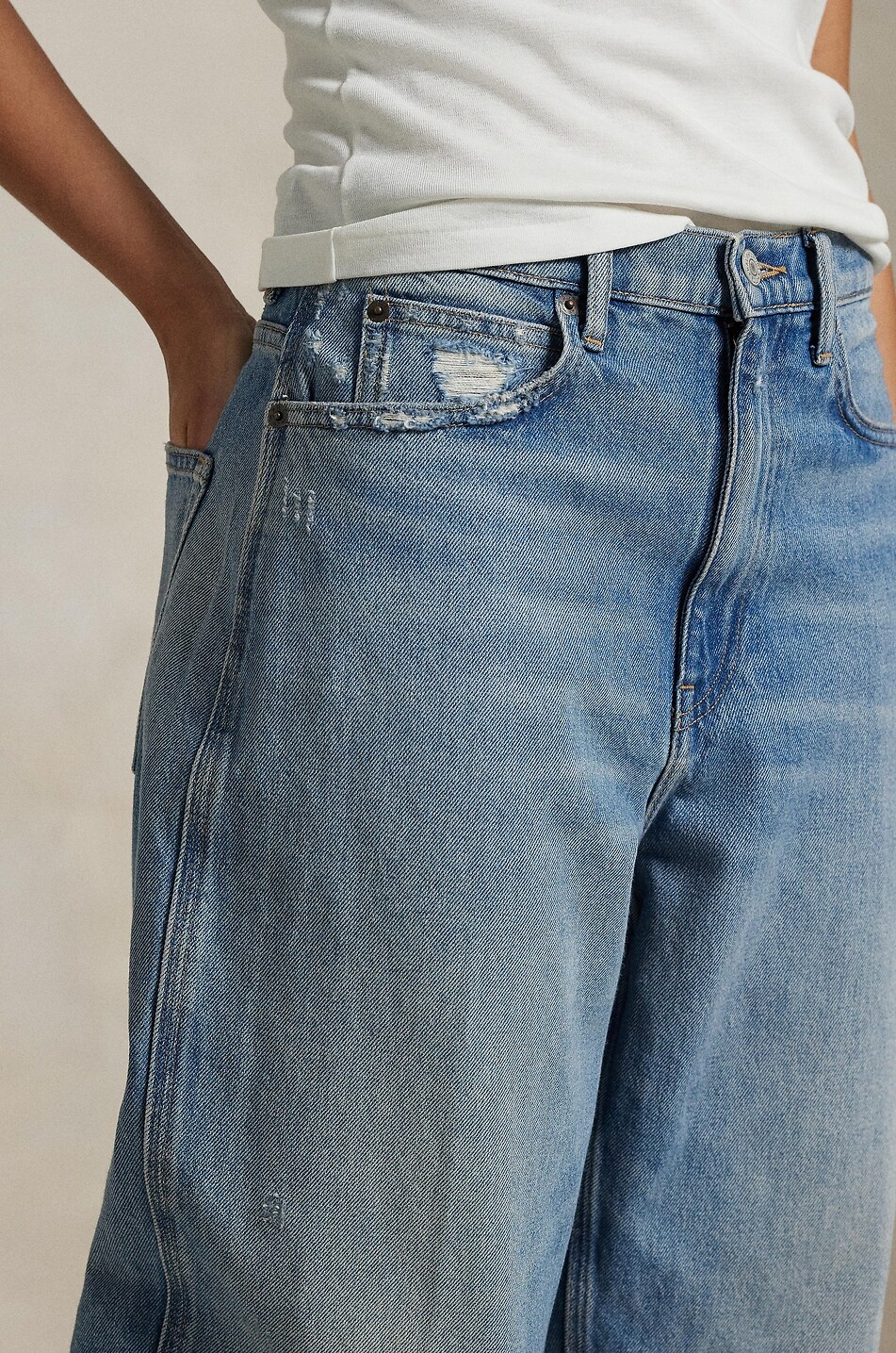 POLO RALPH LAUREN Jean vieilli raccourci Curved Taper Femme BLEU CLAIR 4