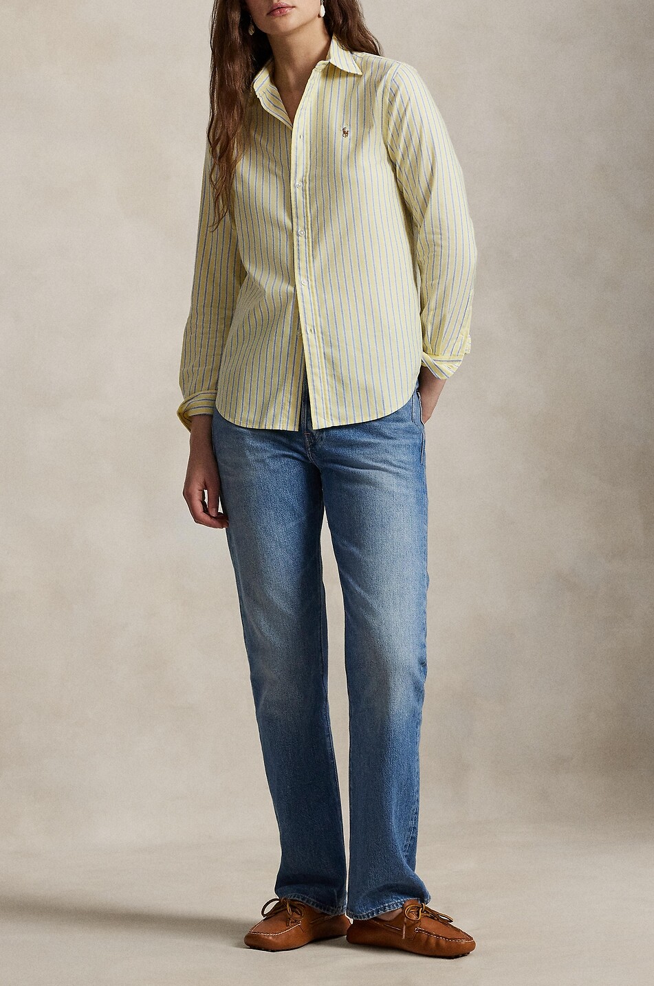 POLO RALPH LAUREN Classic Fit pony embroidered logo striped cotton shirt Women YELLOW 2