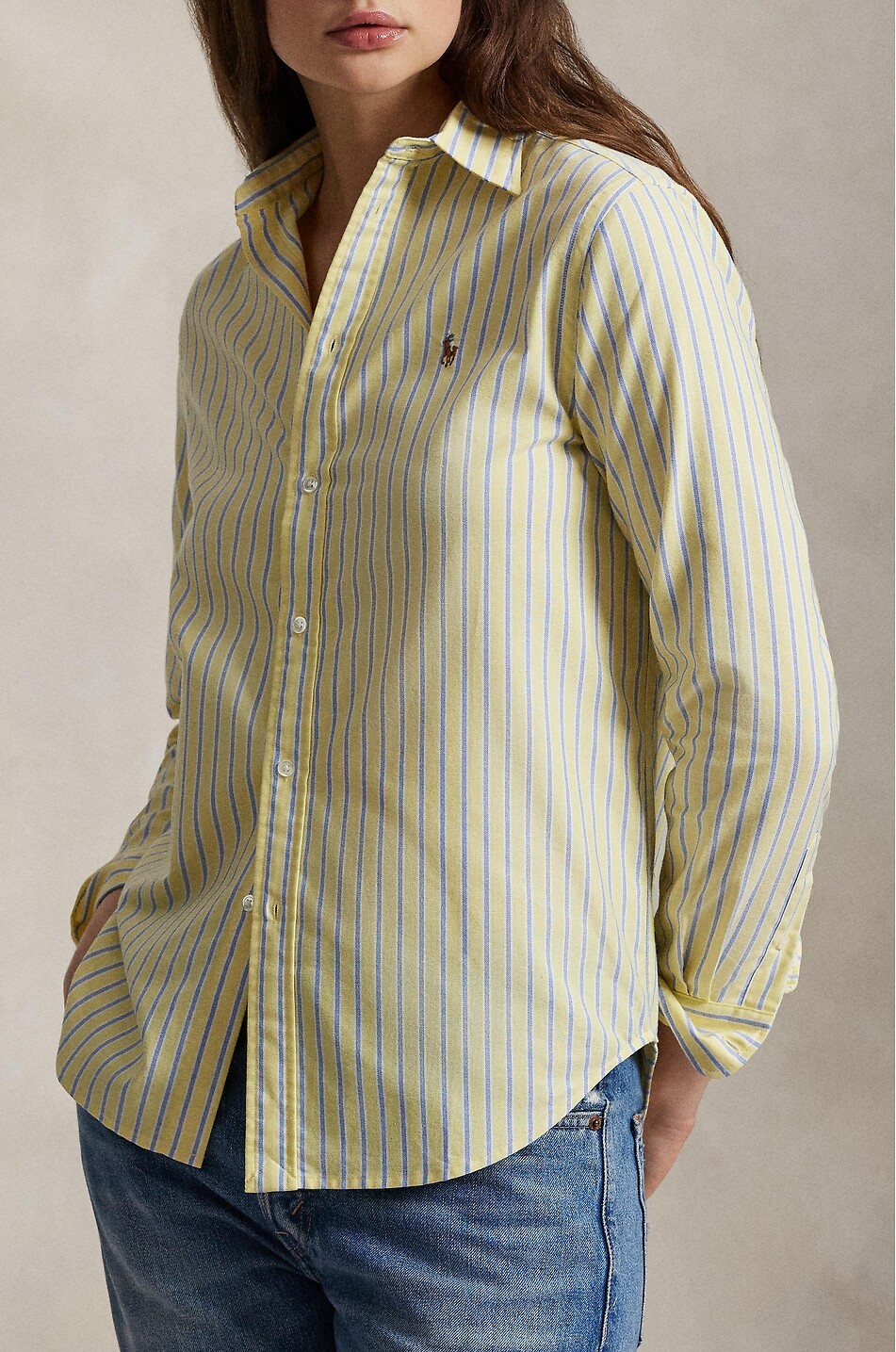 POLO RALPH LAUREN Classic Fit pony embroidered logo striped cotton shirt Women YELLOW 5