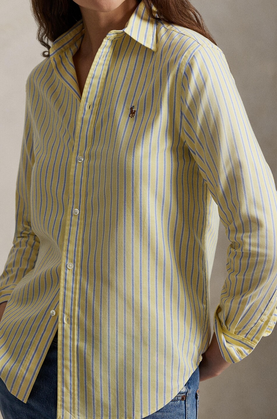 POLO RALPH LAUREN Classic Fit pony embroidered logo striped cotton shirt Women YELLOW 4