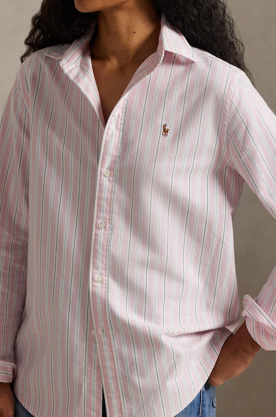 POLO RALPH LAUREN Chemise rayée en coton à logo brodé Classic Fit Pony Femme ROSE 4