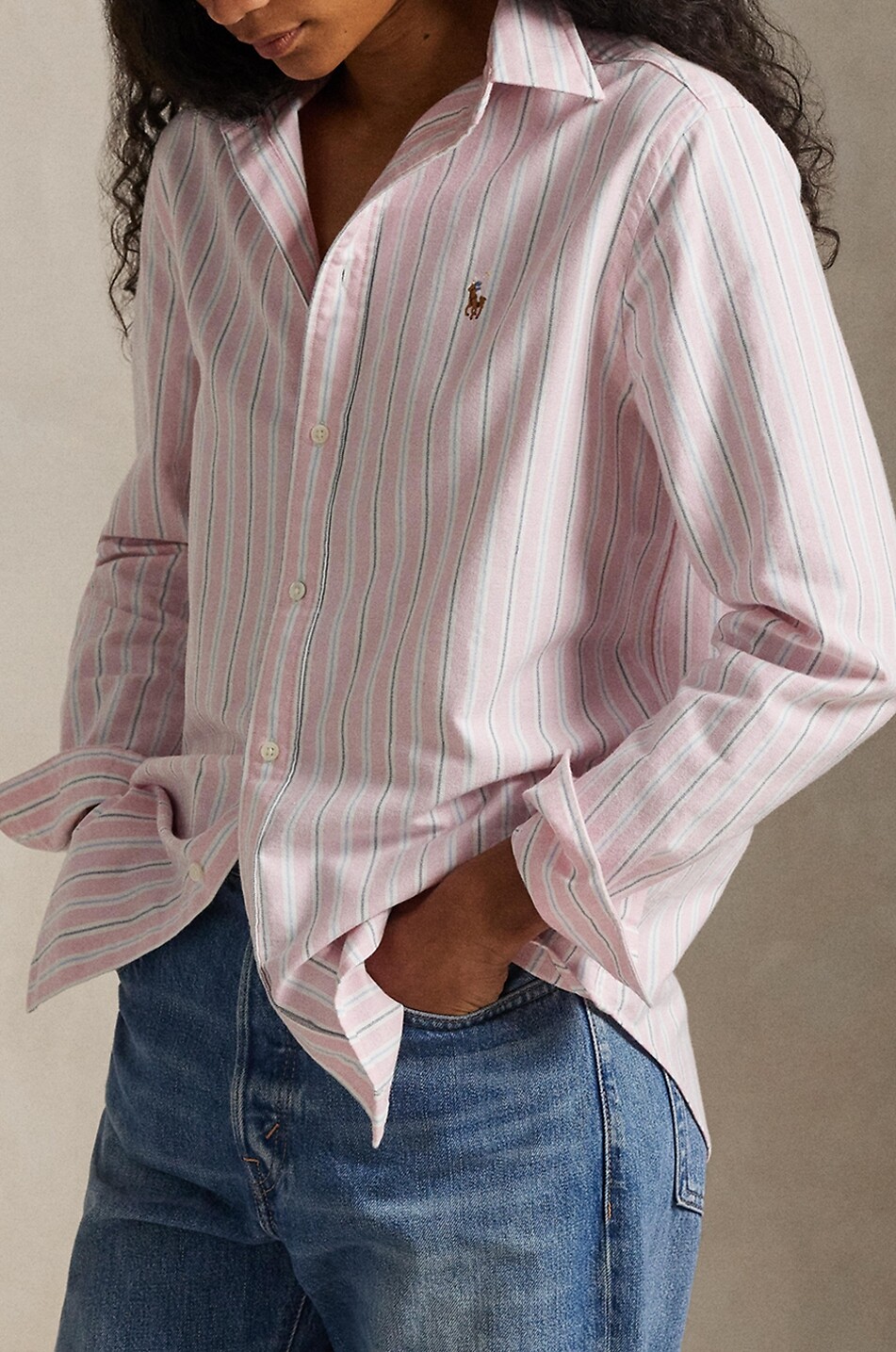 POLO RALPH LAUREN Chemise rayée en coton à logo brodé Classic Fit Pony Femme ROSE 5