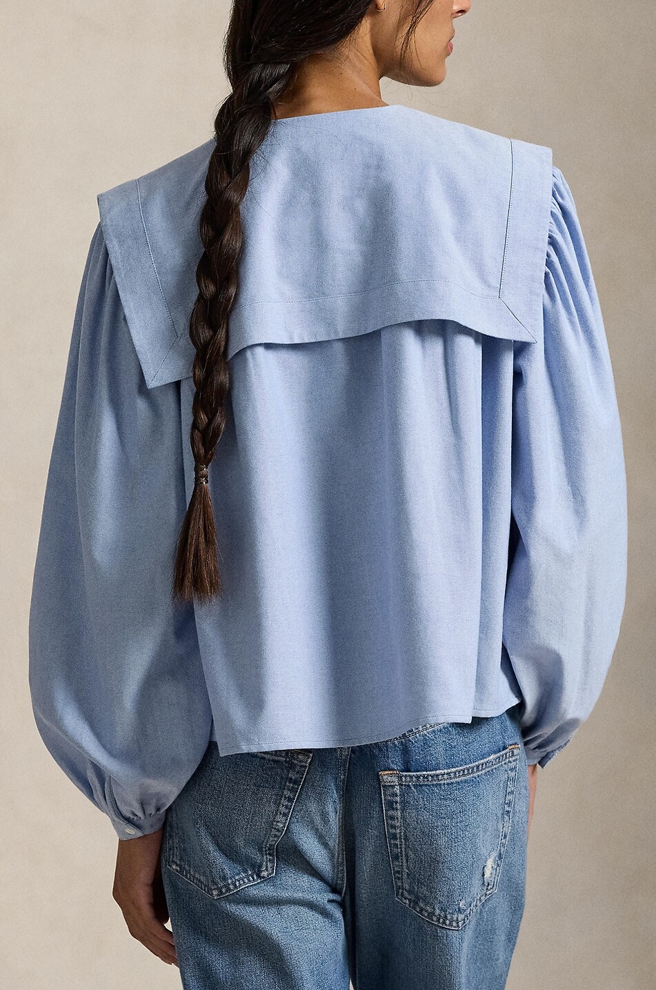 POLO RALPH LAUREN Draped collar canvas shirt Women LIGHT BLUE 3