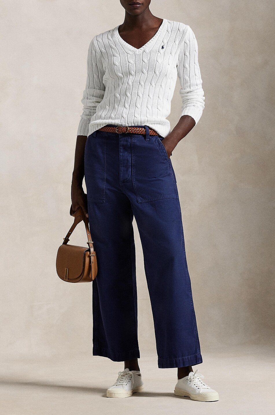 POLO RALPH LAUREN Pony cotton cable-knit V-neck jumper Women WHITE 2