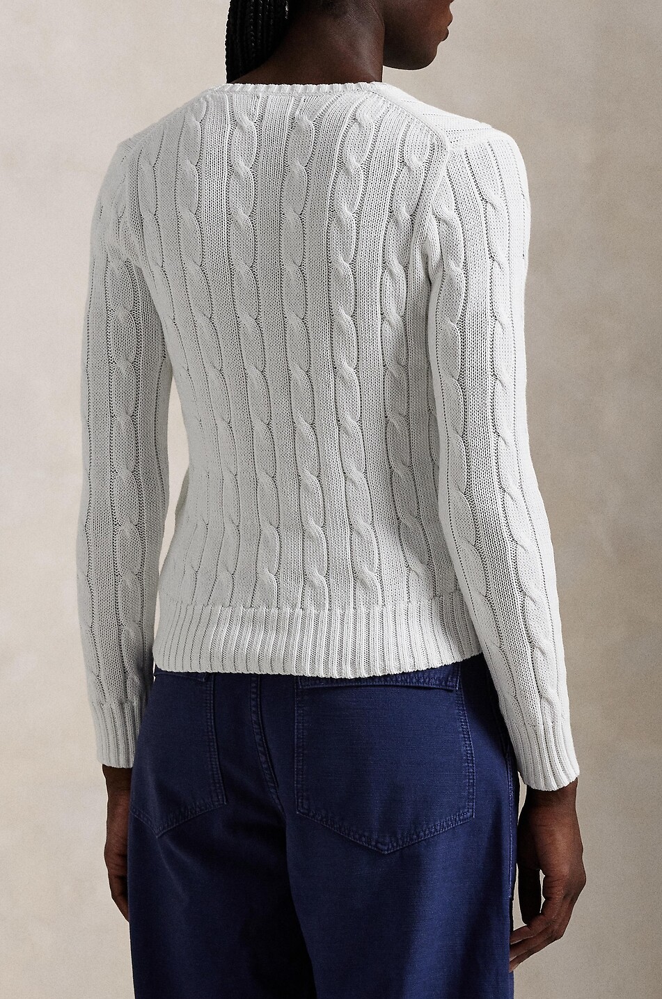 POLO RALPH LAUREN Pony cotton cable-knit V-neck jumper Women WHITE 3